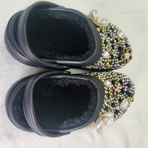 Kids Lined Black Bejeweled Clogs - Picture 5 of 7